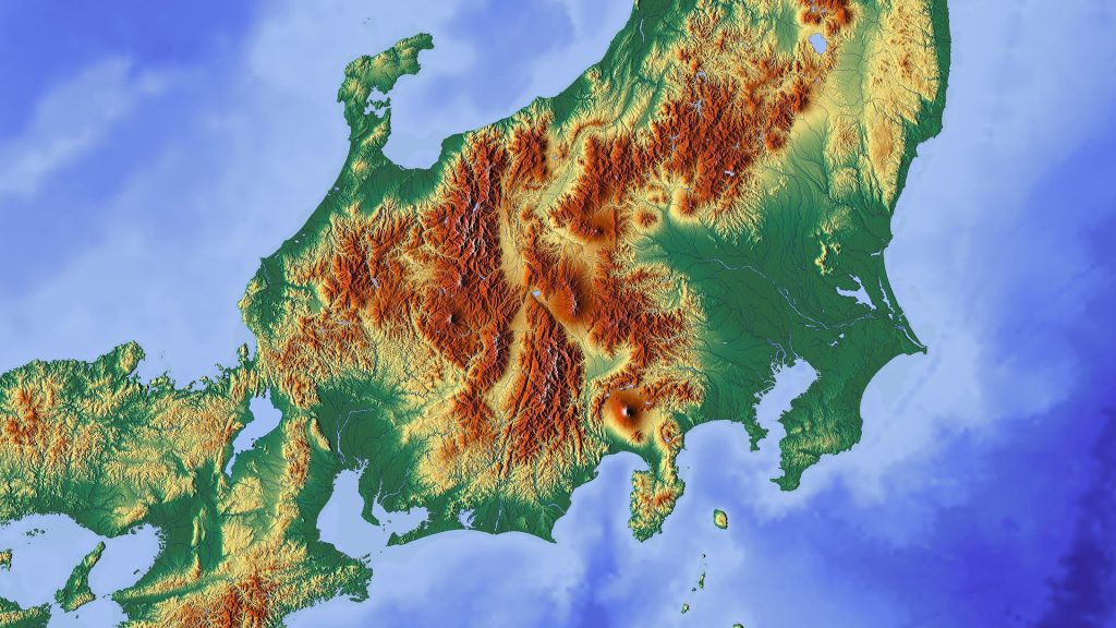 中国地方から関東地方あたりまでが写っている日本地図