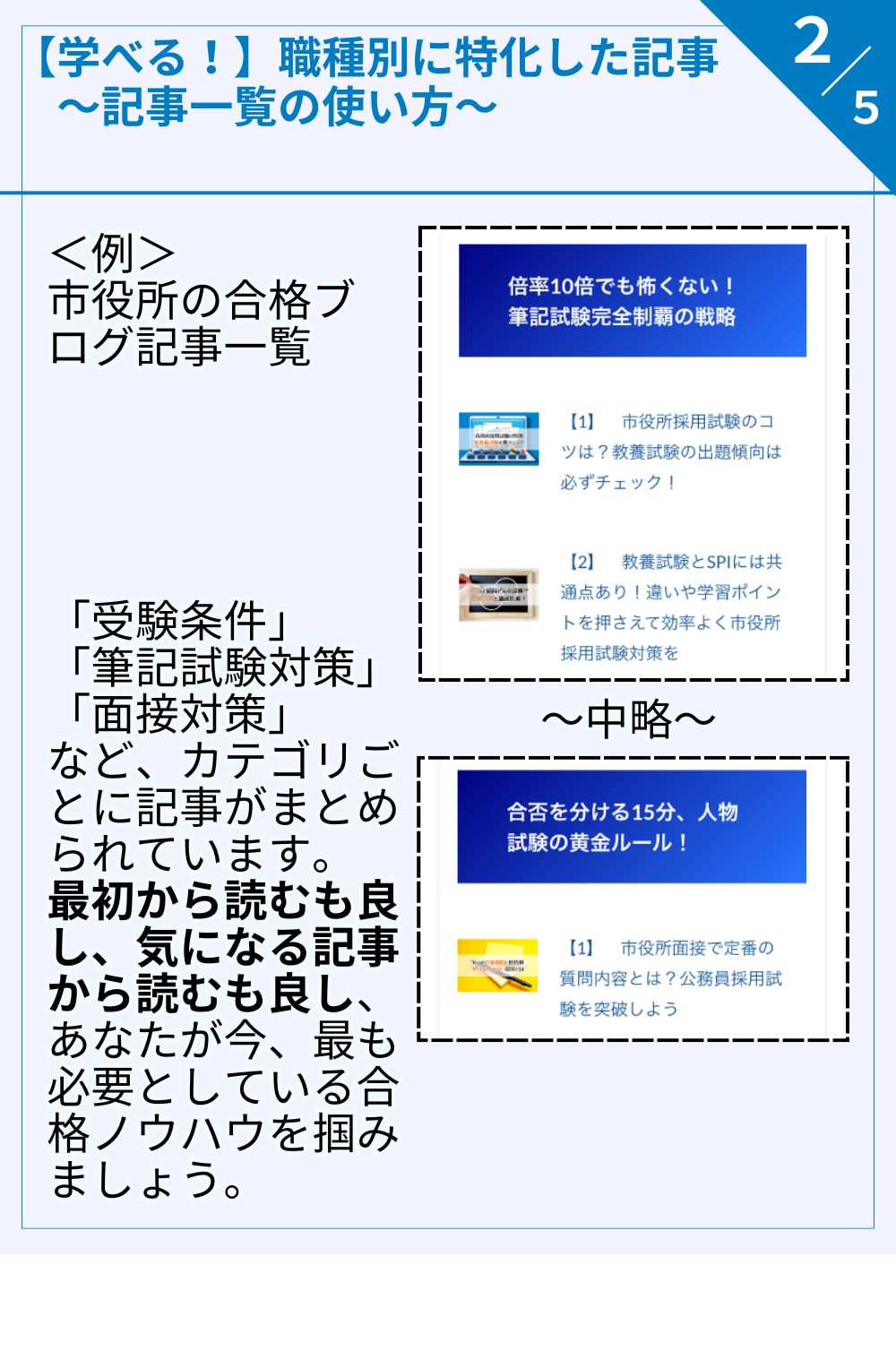 「受験条件」 「筆記試験対策」 「面接対策」 など、カテゴリごとに記事がまとめられています。